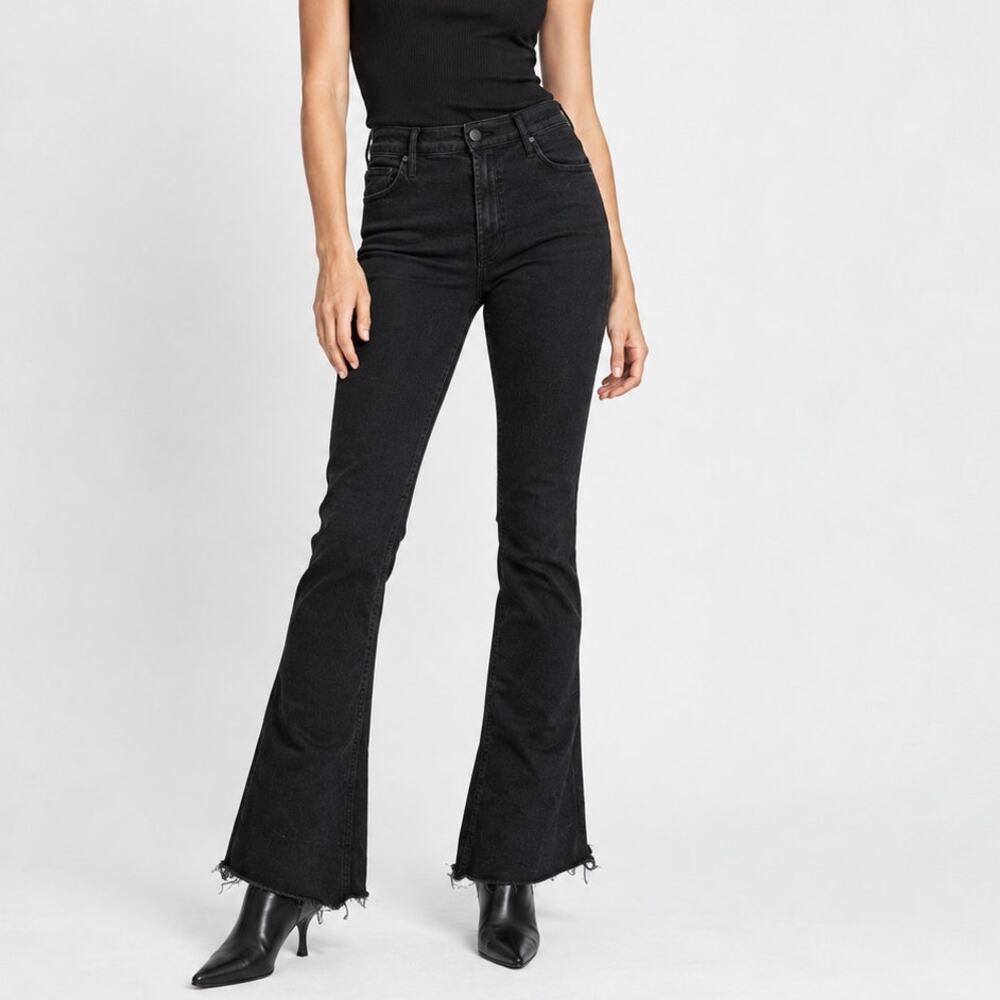 Mother Denim The Runaway Flare Jeans Not Guilty Black Raw hem sz 28